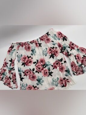 Charlotte Russe Off-Shoulder Cropped Floral Blouse XS